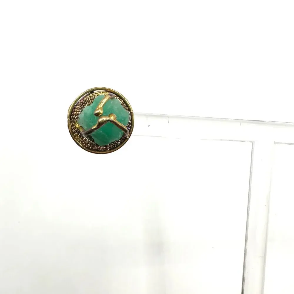 Asian Inspired Green Stone Nugget Pierced Stud Earring Unique Pierced Jewelry